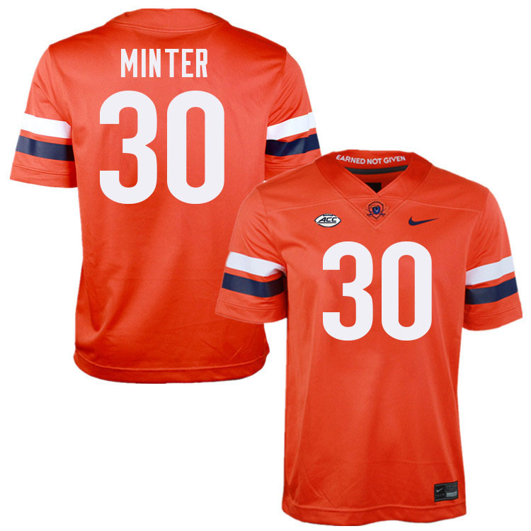 Virginia Cavaliers #30 Ethan Minter College Football Jerseys Stitched-Orange